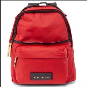 Marc Jacobs Red Nylon Large Backpack Travel School Laptop Bookbag Logo Hardware